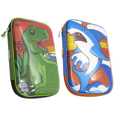 Glitter Critters Carry Me 24 Pencil Slot Pencil Case Shark & T Rex