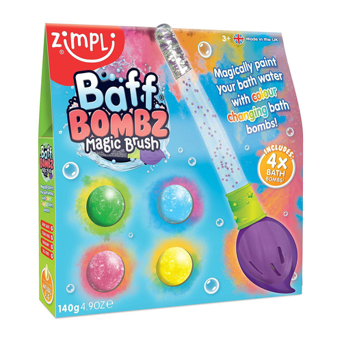 4pc Zimpli Baff Bombz Colour Changing Bath Bomb Magic Brush Kids 3+
