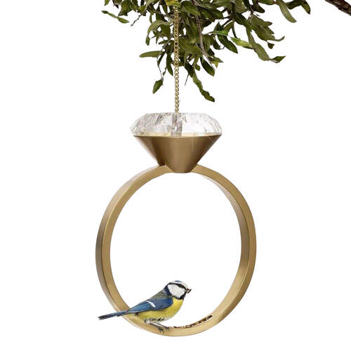 Garden Glory Diamond Ring Bird Feeder Hanging Decor 29cm - Gold