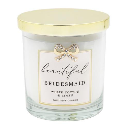 Gibson Gifts Jewelled Scented Candle White Cotton/Linen Scent - Bridesmaid