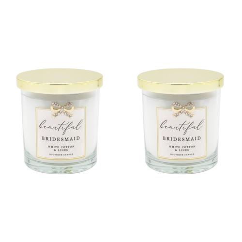 2PK Gibson Gifts Jewelled Scented Candle White Cotton/Linen Scent - Bridesmaid