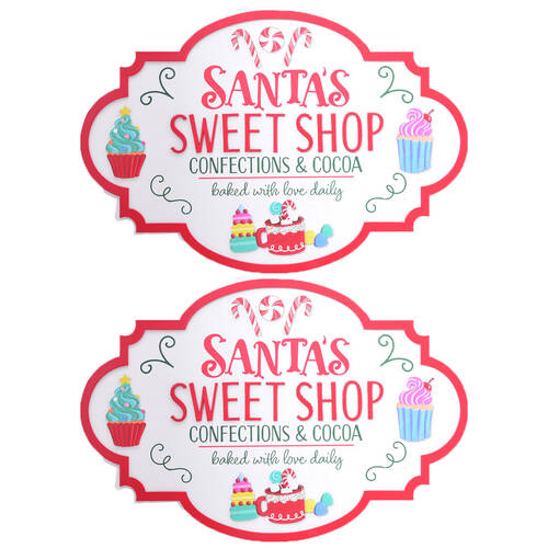 2PK Gibson Gifts Santa's Sweet Shop Christmas Decoration Plaque 10x355x245mm