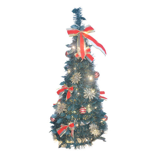 Gibson Gifts Pop Up LED Christmas Tree w/ Lights Baubles Bows & Snowflakes 90cm
