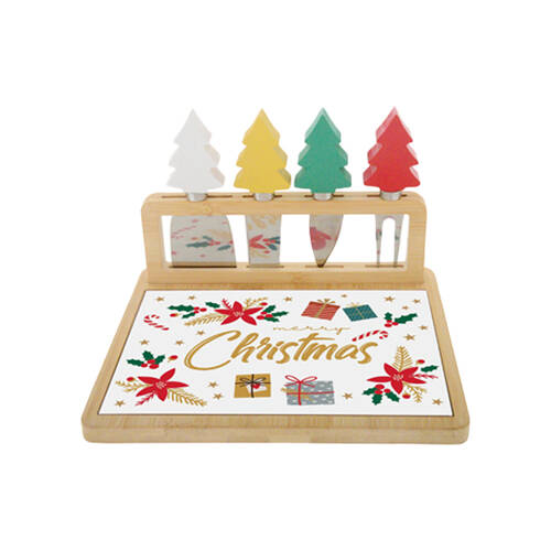 Gibson Gifts Christmas Themed Cheese Board w/ Four Knife Set 200x220x145mm
