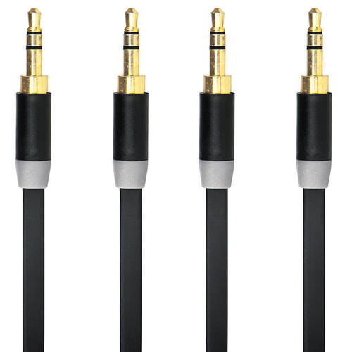 2PK Gecko 1m Flat 3.5mm Male AUX Audio Cable - Black