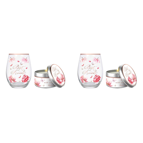 4pc Best Friend 520ml Stemless Glass Tumbler & Candle Vanilla Scent Set
