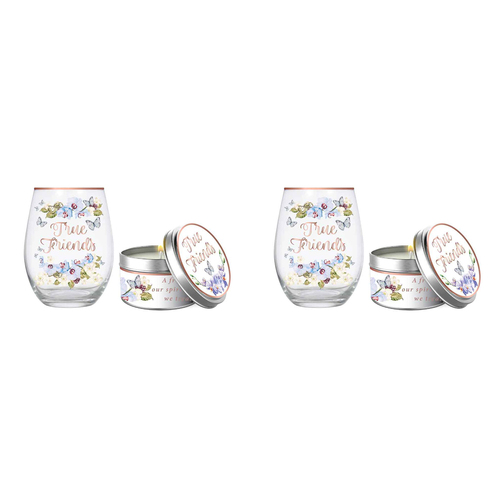 4pc True Friends 520ml Stemless Glass Tumbler & Candle Vanilla Scent Set