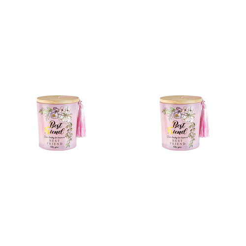 2PK Best Friends 300g Vanilla Scented Candle w/ Wood Lid & Tassel - Pink