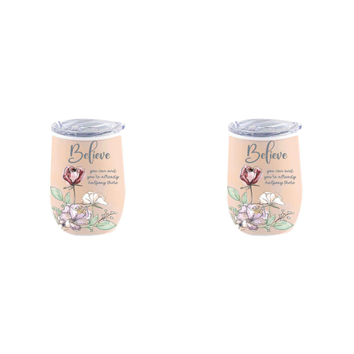 2PK Believe 360ml Stainless Steel Double Walled Insulated Mug - Beige