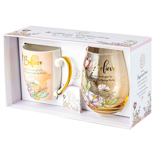 2pc Believe 400ml/600ml Mug & Stemless Wine Glass Set