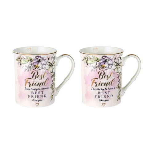 2PK LMD Best Friends New Bone China Coffee Mug 360ml - Pink