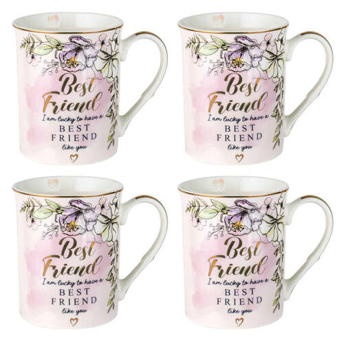 4PK LMD Best Friends New Bone China Coffee Mug 360ml - Pink