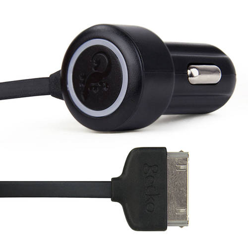 Gecko Black 1.2M 30 Pin Car Charger For iPod/iPhone 3G/3GS/4/4S/iPad