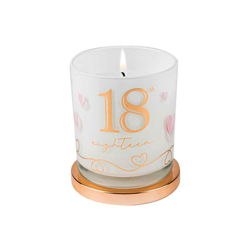 18th Birthday Party Vanilla Scented Candle Round White/Gold 9cm