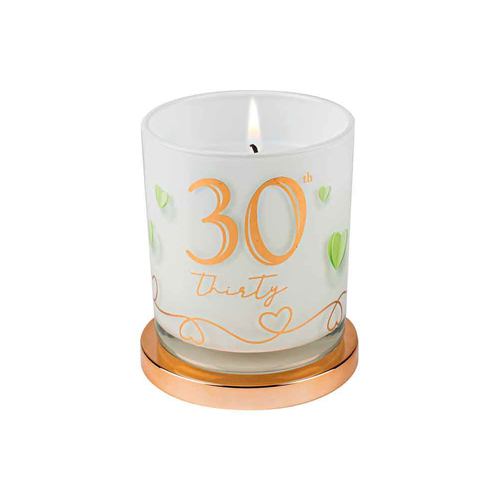 30th Birthday Party Vanilla Scented Candle Round White/Gold 9cm