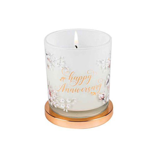 Glass Anniversary Candle w/ Gold Lid Base Round 9cm