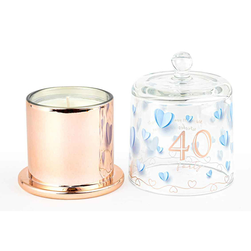 40th Paper Hearts Candle w/ Glass Cloche Vanilla Scent 45hr Burntime