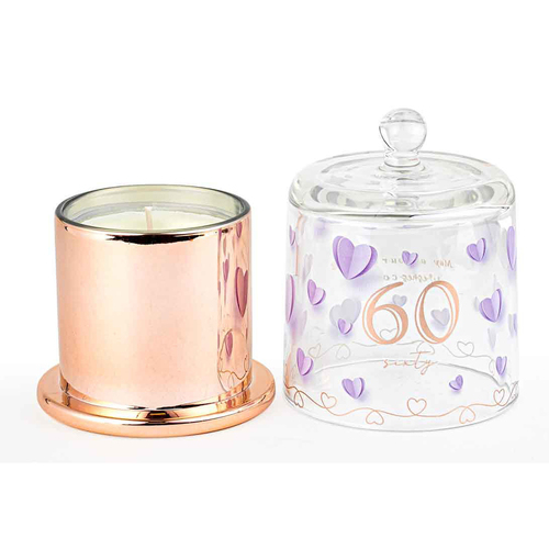 60th Paper Hearts Candle w/ Glass Cloche Vanilla Scent 45hr Burntime