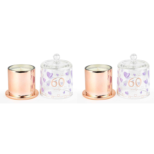 2PK 60th Paper Hearts Candle w/ Glass Cloche Vanilla Scent 45hr Burntime
