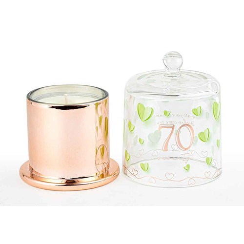 70th Paper Hearts Candle w/ Glass Cloche Vanilla Scent 45hr Burntime