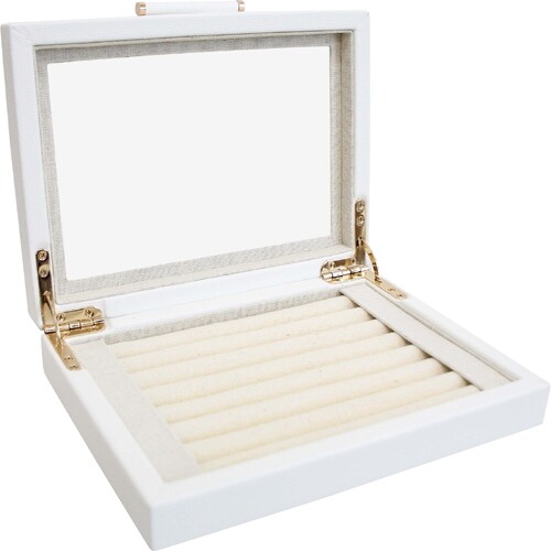 LVD MDF Glass 20x15.5cm Jewellery Ring Box Storage Rectangle - White