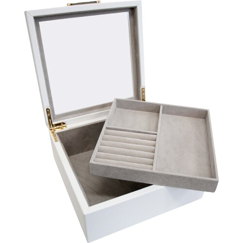 LVD MDF Glass 21x20.5cm Jewellery Box Storage Square - White