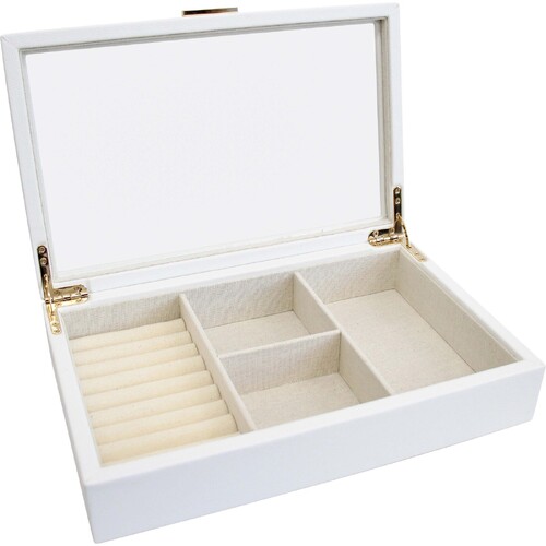 LVD MDF Glass 29.5x19cm Jewellery Box Storage Rectangle Large - White