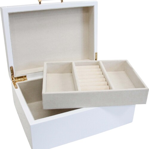 LVD MDF Glass 19.5x14.5cm Lacquer Jewellery Box Medium - White