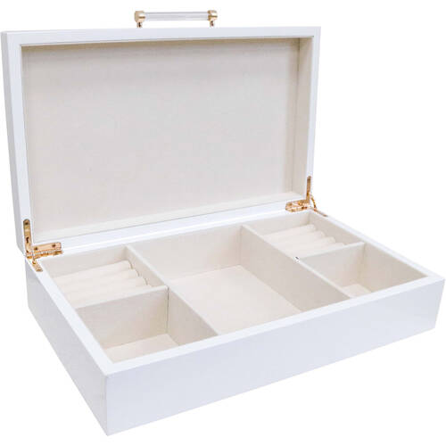 LVD Lacquer Long Jewellery Storage Box Organiser 30x18cm - White