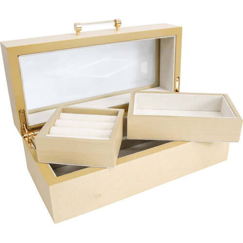 LVD Timber Low Jewellery Storage Box Organiser 22x10cm - Beech