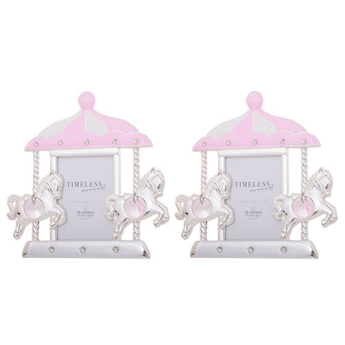 2PK Gibson Gifts Baby Girl Carousel Photo Frame 2x3'' Decor - Pink