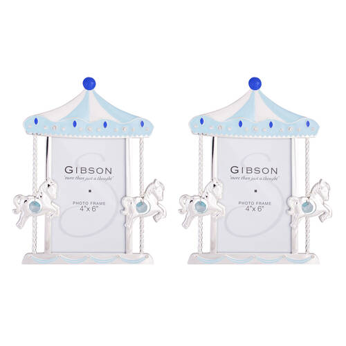2PK Gibson Gifts Baby Boy Carousel Photo Frame 4x6'' Decor - Blue