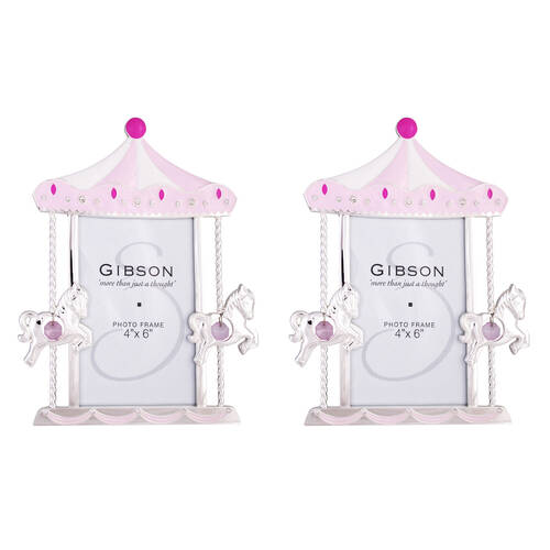 2PK Gibson Gifts Baby Girl Carousel Photo Frame 4x6'' Decor - Pink