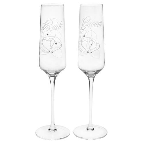 2pc Gibson Gifts Bride & Groom Champ Flutes Wine Glasses Set - Clear