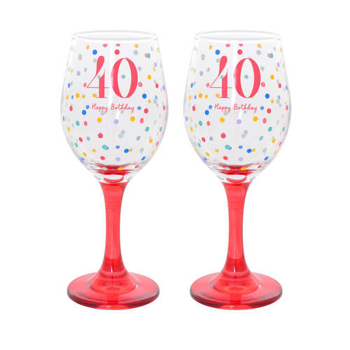 2PK Gibson Gifts 40 Birthday Party Wine Glass Drinkware - Red