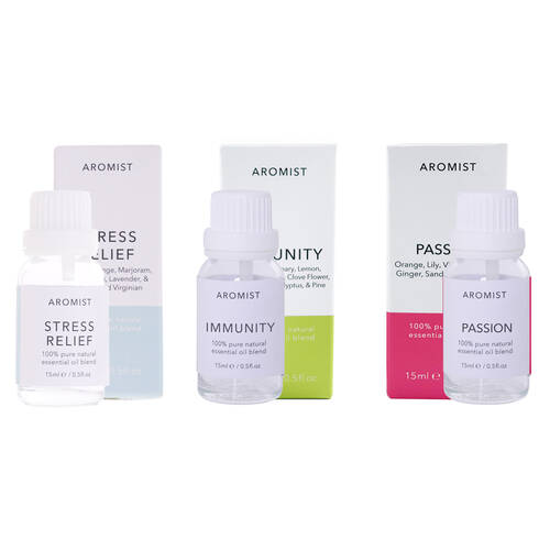 3pc Gibson Gifts Aromist Oil 15ml Stress Relief/Immunity/Passion Combo Set