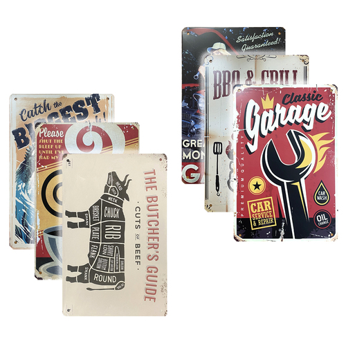 6pc Metal Signs Assorted 20 x 30cm