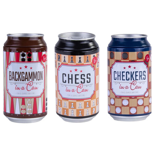 Travel Game Backgammon/Checkers/Chess In a Can Combo 5y+