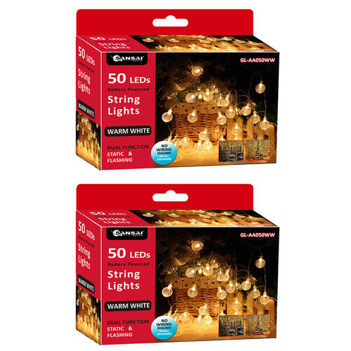 2PK Sansai 50 LED Bubble String Lights - Warm White