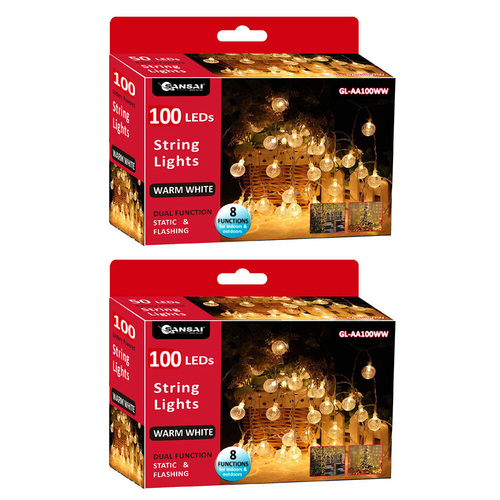 2PK Sansai 100 LED Bubble String Lights - Warm White