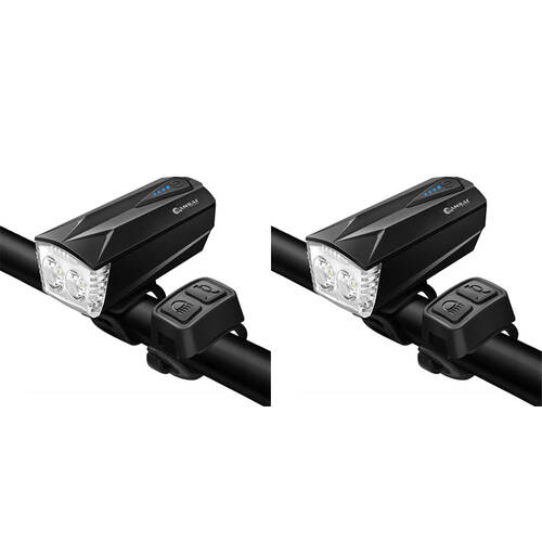 2PK Sansai Rechargeable In Line Control Bicycle 5W LED Headlight w/ Horn 93x46x60mm