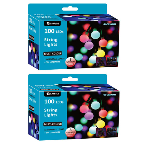 2PK Sansai 100 LED Globe String Lights - Multicoloured