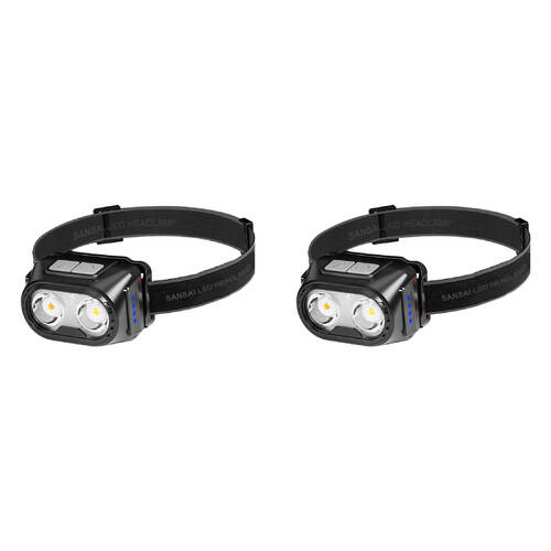 2PK Sansai Rechargeable Motion Sensor LED Headlamp w/ Adjustable Band 5.8x4x3.5cm