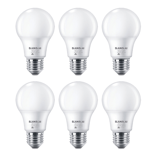 6PK Sansai LED Light Bulb A60 7W E27 Cool White