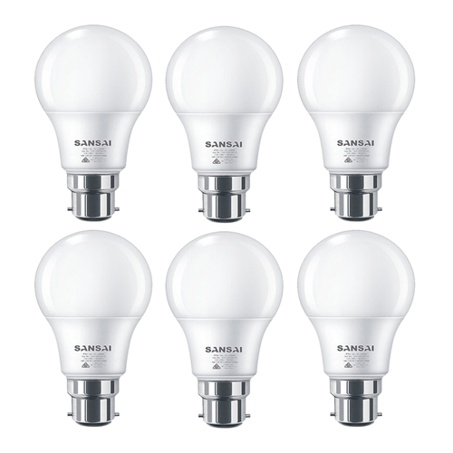 6PK Sansai LED Light Bulb A60 7W B22 Cool White