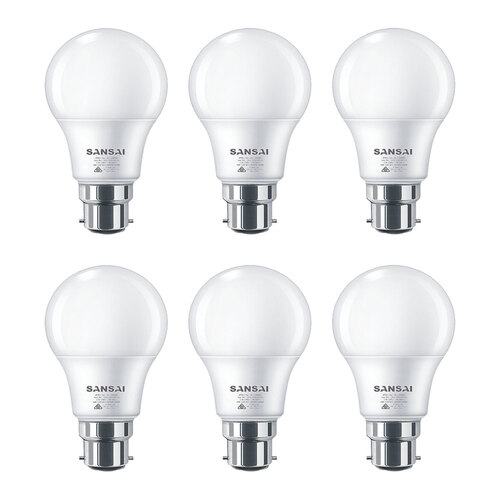 6PK Sansai LED Light Bulb A60 12W B22 Cool White