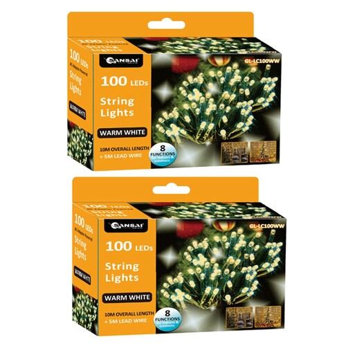 2PK Sansai USB Powered 100 LED 10m Party Lights - Warm White
