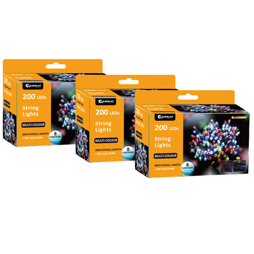 3PK Sansai AC Powered 200 LED 20m Party Lights - Multi Colour