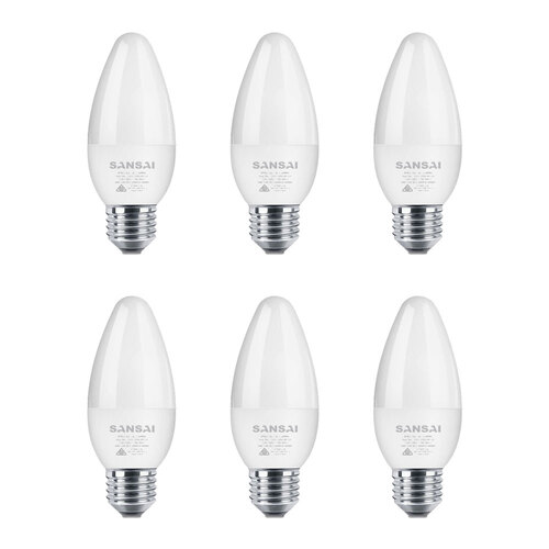 6PK Sansai LED Candle Light Bulb C37 5W E27 Warm White