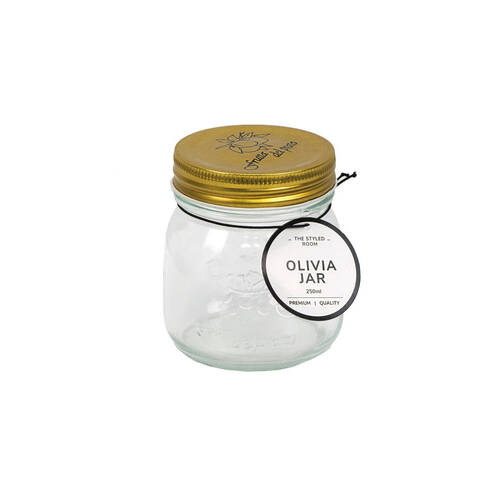 36PK The Styled Room 250ml Glass Olivia Preserving Jar - Clear/Gold